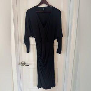 Marciano Black Draped V-Neck Long Sleeve Dress